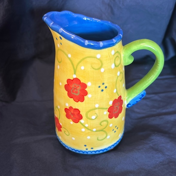 Footed Ceramic Pitcher Vase Kimberly Hodges Cupcakes and Cartwheels Yellow 5.5” - Picture 1 of 6